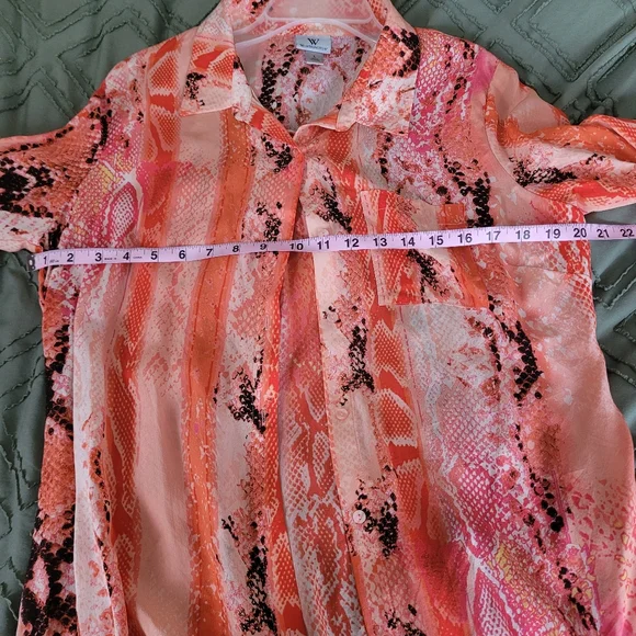 Worthington coral and pink Snake Print Button up blouse. Size Large - Picture 3 of 8